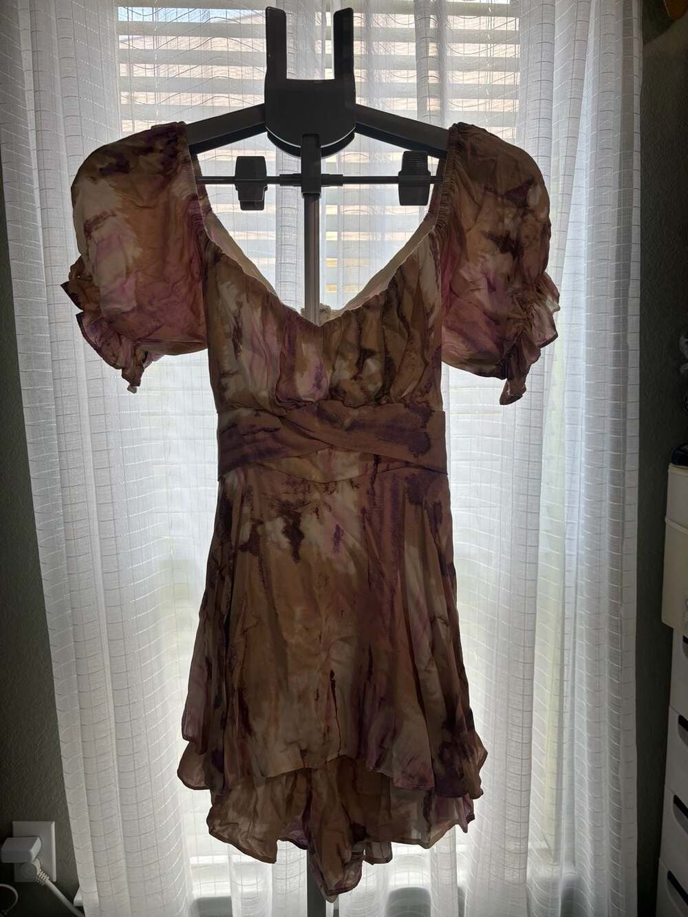 LUXXEL Tie-Dye Puff Sleeve Romper Size M